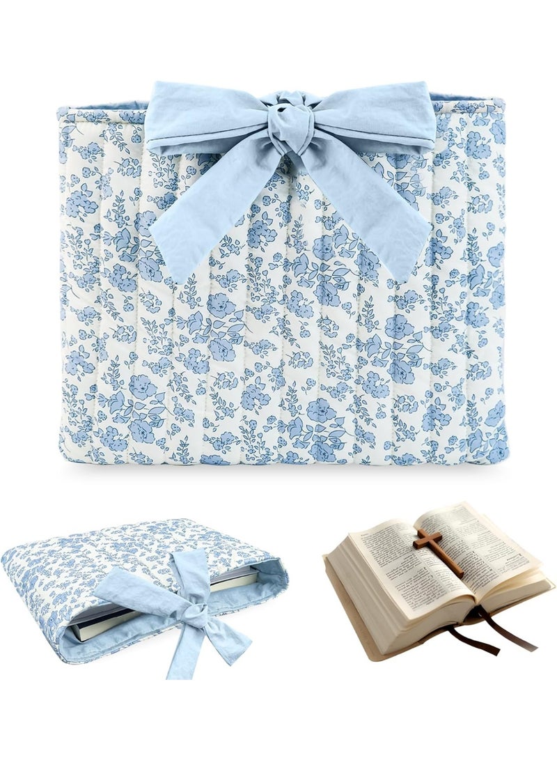 Arabest Bible Cover bag for Women,Large Quilted Bible Bag with Study Supplies,Stylish Church Bag Bible Journaling Kit,Mothers Day Christian Gifts for Women (Blue Small Floral) - Image 1